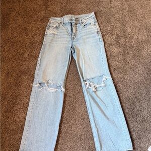 Light Blue Distressed Women's Straight-Leg Jeans